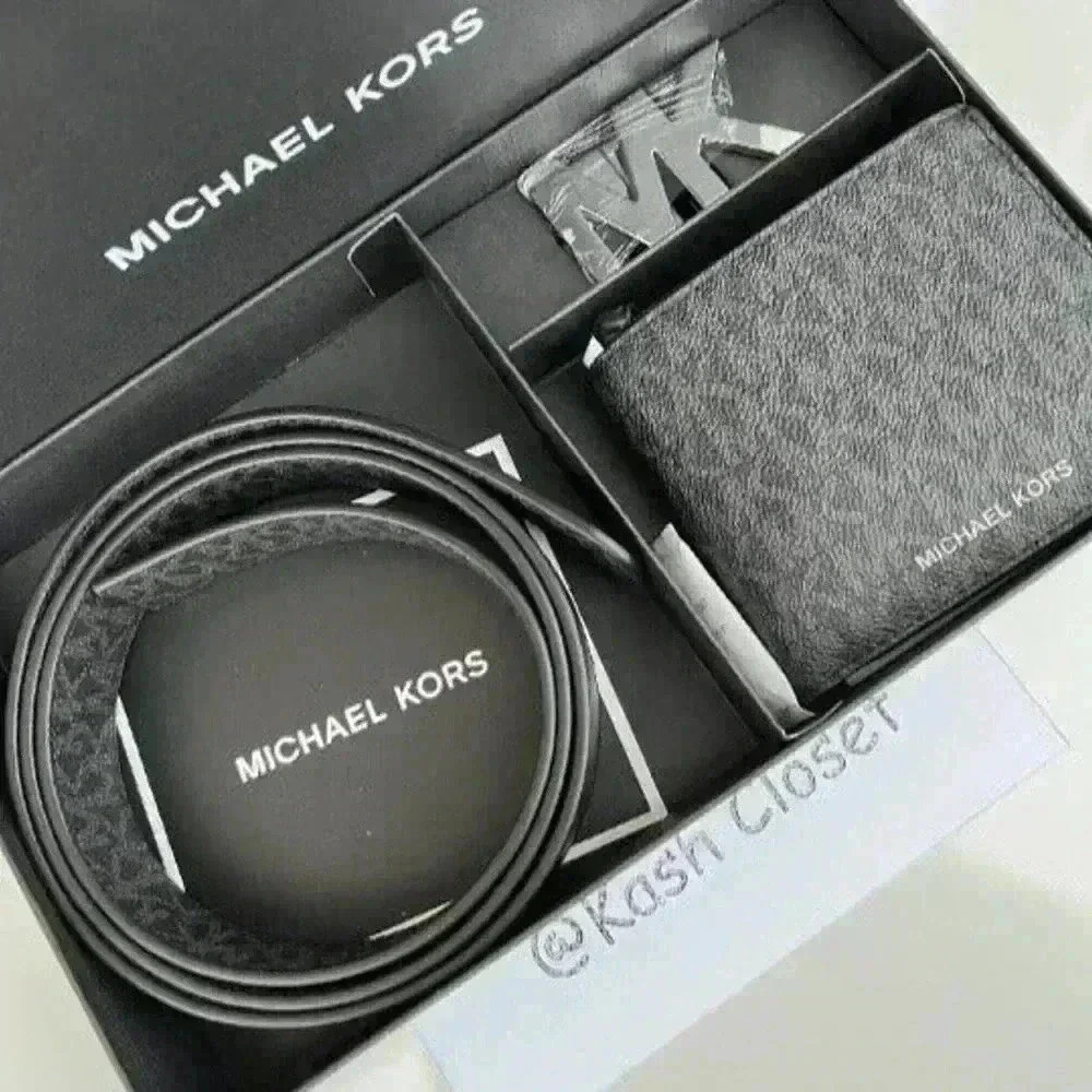 Michael Kors Mens Belt & Wallet Gift Set MK Signature Black